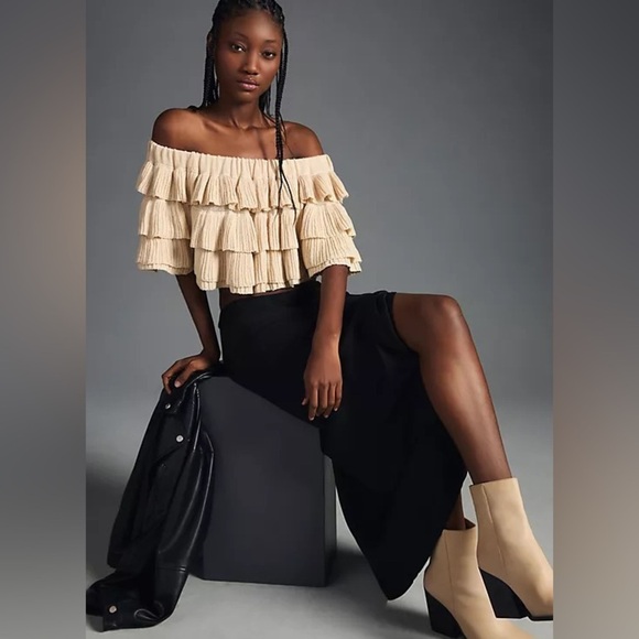 Anthropologie MABLE Off The Shoulder Ruffle Top L - Picture 3 of 5